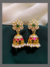 Polki Kundan Earring With Rie Pearls- KE00329